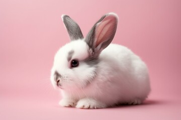 Cute rabbit on a pink background Generative AI