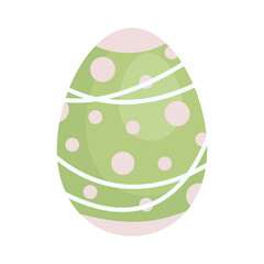 Green decorated Easter egg. One egg is drawn in a cute cartoon style and colored for the Easter holiday to be a gift. Hand drawn vector illustration for use in your design, icon, logo, sticker, web