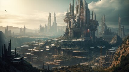 Obraz premium Lamdscape Illustration of a Dystopian world (AI Generated)