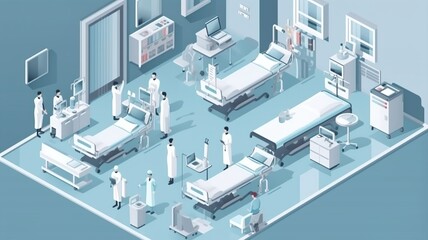 Illustration of an Hospital Room full of people (AI Generated)