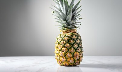  a pineapple sitting on top of a white counter top.  generative ai