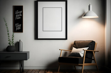 Frame Mockup for Poster and Pictures. Mockup poster frame. Generative AI, Modern, Scandinavian, Luxury,Dark Room, Dark Design