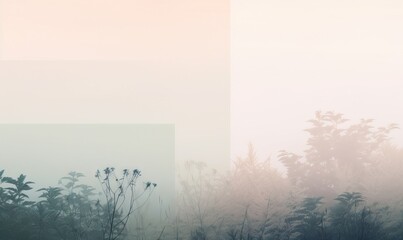  a picture of a foggy field with trees in the foreground.  generative ai