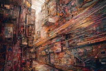 Miasto abstrakcyjny kolorowy animowany obraz Generative AI