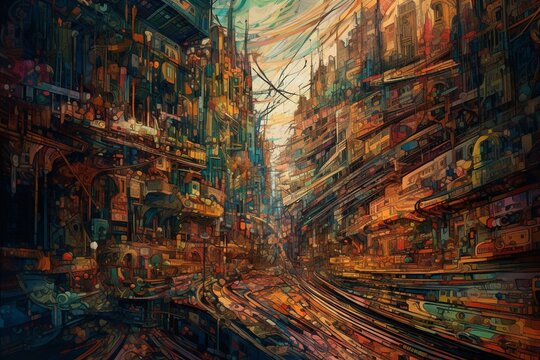 Miasto abstrakcyjny kolorowy animowany obraz Generative AI © ArtPainting