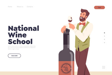 National wine school landing page template, sommelier online training course website design - obrazy, fototapety, plakaty
