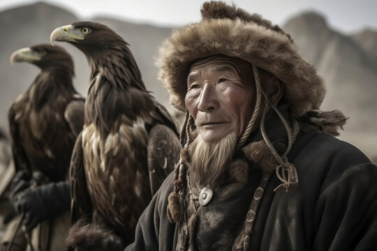 Mongolian eagle hunter, generative ai