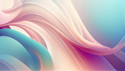 Abstract Shiny neon glass translucent wavy composition with gradient transition, pink white blue elegant clean background - generative AI.