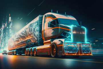 Truck with Industrial Container Cargo for Logistic Import Export at yard, generative ai