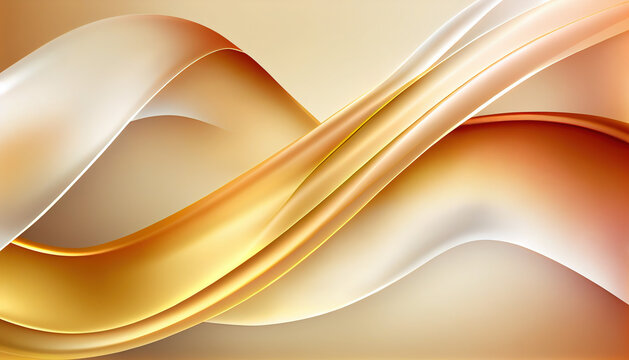 Abstract Shiny neon glass translucent wavy composition with gradient transition, brown beige white elegant clean background - generative AI.