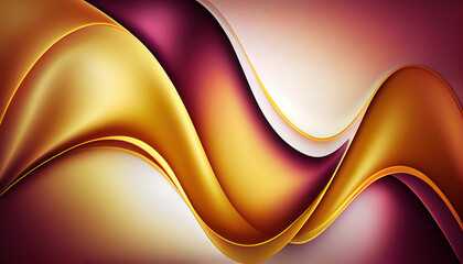 Obraz premium Abstract Shiny neon glass translucent wavy composition with gradient transition, purple yellow blue beige elegant clean background - generative AI.