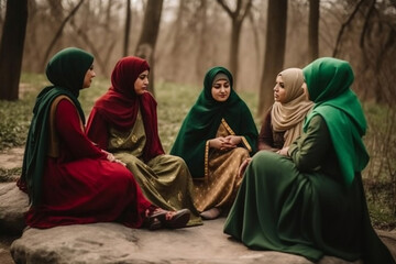 Naklejka premium Muslim women's group, generative ai