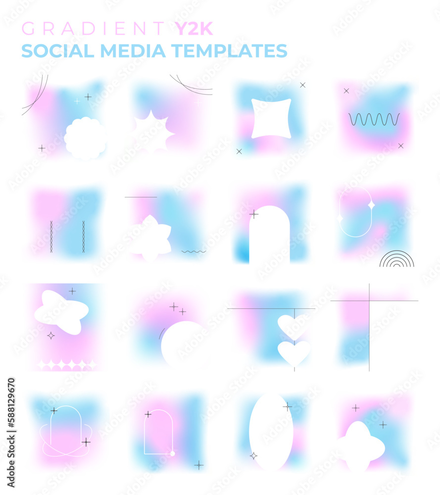 Poster y2k geometric collection of social media post design template. simple trendy geometry shapes. fully 