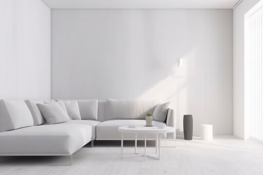 interior background luxury white room grey living room cushion sofa living. Generative AI.