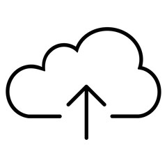 Upload icon, cloud storage file send flat style black outline vector symbol with line arrow. Modern, simple illustration graphic design for web, mobile, app, internet. Object isolated on white.