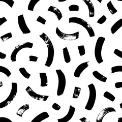 Arch shapes seamless pattern. Black vector curved lines and wavy brushstrokes. Modern stylish abstract texture with simple geometric forms. Black and white organic maze ornament. 