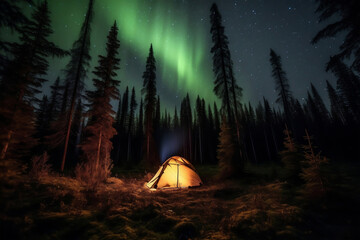 camping under the aurora borealis, generative ai