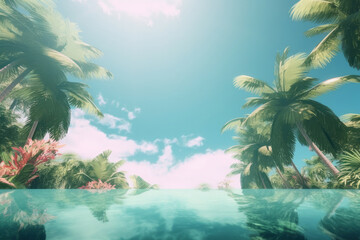 Fototapeta na wymiar Summer tropical background with copy space. Illustration AI Generative