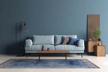 interior background light lamp blue decoration mock up apartment lifestyle empty modern carpet design. Generative AI.
