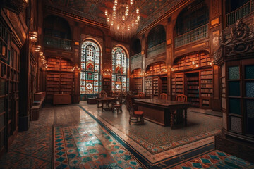 Obraz premium Islamic Books Library, generative ai