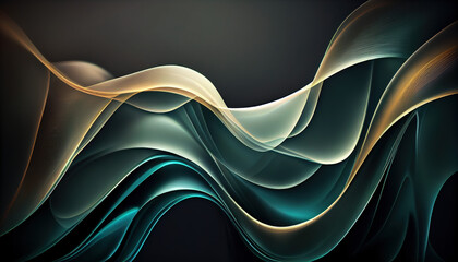 Obraz premium Abstract Shiny neon glass translucent wavy composition with gradient transition, blue white dark black elegant clean background - generative AI.