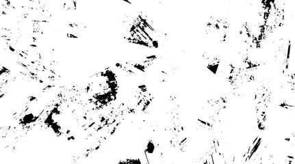 Monochrome texture composed of irregular graphic elements. Distressed uneven grunge background. Abstract vector illustration. Overlay for interesting effect and depth. Isolated on white background.