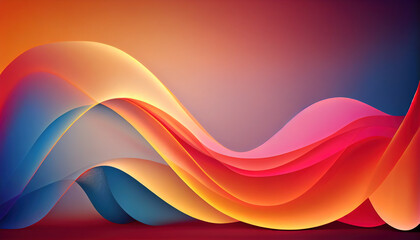 Obraz na płótnie Canvas Abstract Shiny neon glass translucent wavy composition with gradient transition, pink orange blue elegant clean background - generative AI.