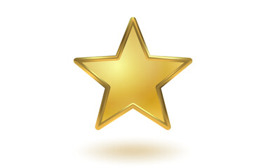 Vector icon of golden star on white background. Achievements for games or customer rating feedback of website.