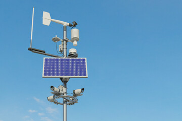 Weather station with blue sky background - obrazy, fototapety, plakaty