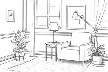 cozy living room in black and white. Generative AI