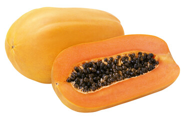 Papaya fruit with half isolated on transparent background