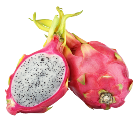 Dragon fruit or pitaya with half isolated on transparent background