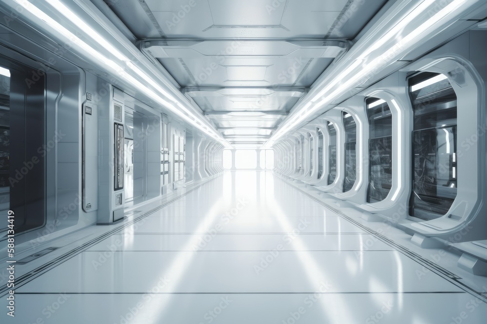 Poster bright and open hallway with numerous windows allowing natural light to fill the space. generative a