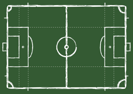 Football field scheme, chalk soccer game strategy template. Sport training or competition, green vector board for workout and trainer