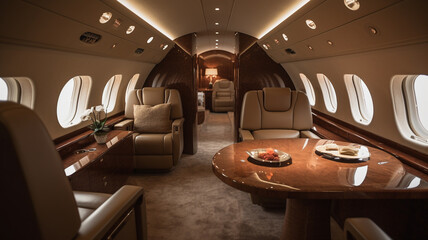 Interior of luxury private airplane.