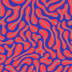 vector red freeform and green lines seamless pattern on blue