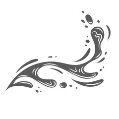 Curve water splash glyph icon vector illustration. Stamp of spiral wave and swirl, fizzy stream drops and silhouette of splashing aqua flow with bubbles and splatters, water spray droplets flying
