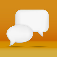 3D group chat bubble talk icons design isolated on blue orange background.