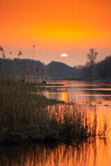 Zachód słońca nad rzeką Odrą / Sunset over the Oder River - obrazy, fototapety, plakaty