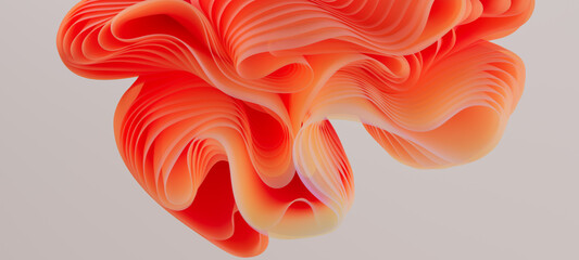 Orange gradient color organic abstract shape, 3d illustration, layered waves of paper modern background