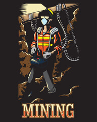 miner working in the mine cave vector illustration