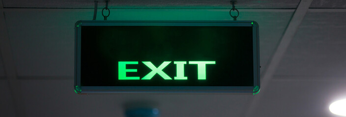 Fire exit sign at the corridor