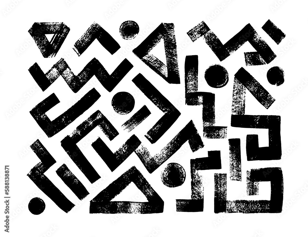 Aufkleber set of vector geometric grunge thick shapes. brush drawn abstract simple shapes isolated on white. g