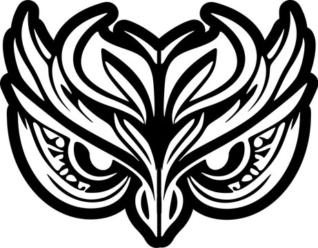 ﻿Tattoo of an owl w/ polynesian designs in black and white on the face.