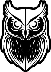 ﻿White owl in a sleek, black, vector logo.