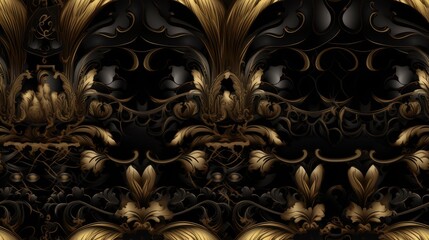 Seamless Black Background Texture with Luxury Gold Ornaments