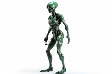 Metallic green alien standing, generative ai