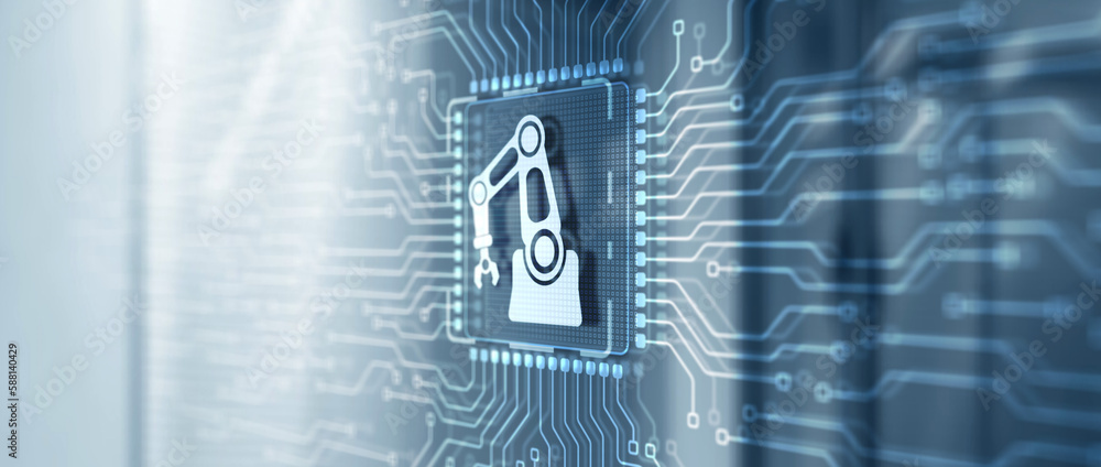 Poster automation software innovation technology. business process optimisation concept