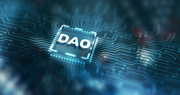 DAO. Decentralized Autonomous Organization. Crowdfunding Project Against The Backdrop Of A Mining Farm