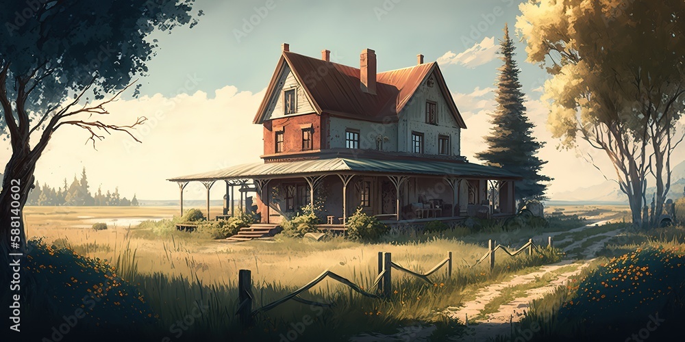 Aufkleber daytime scene in a rural setting generative ai
